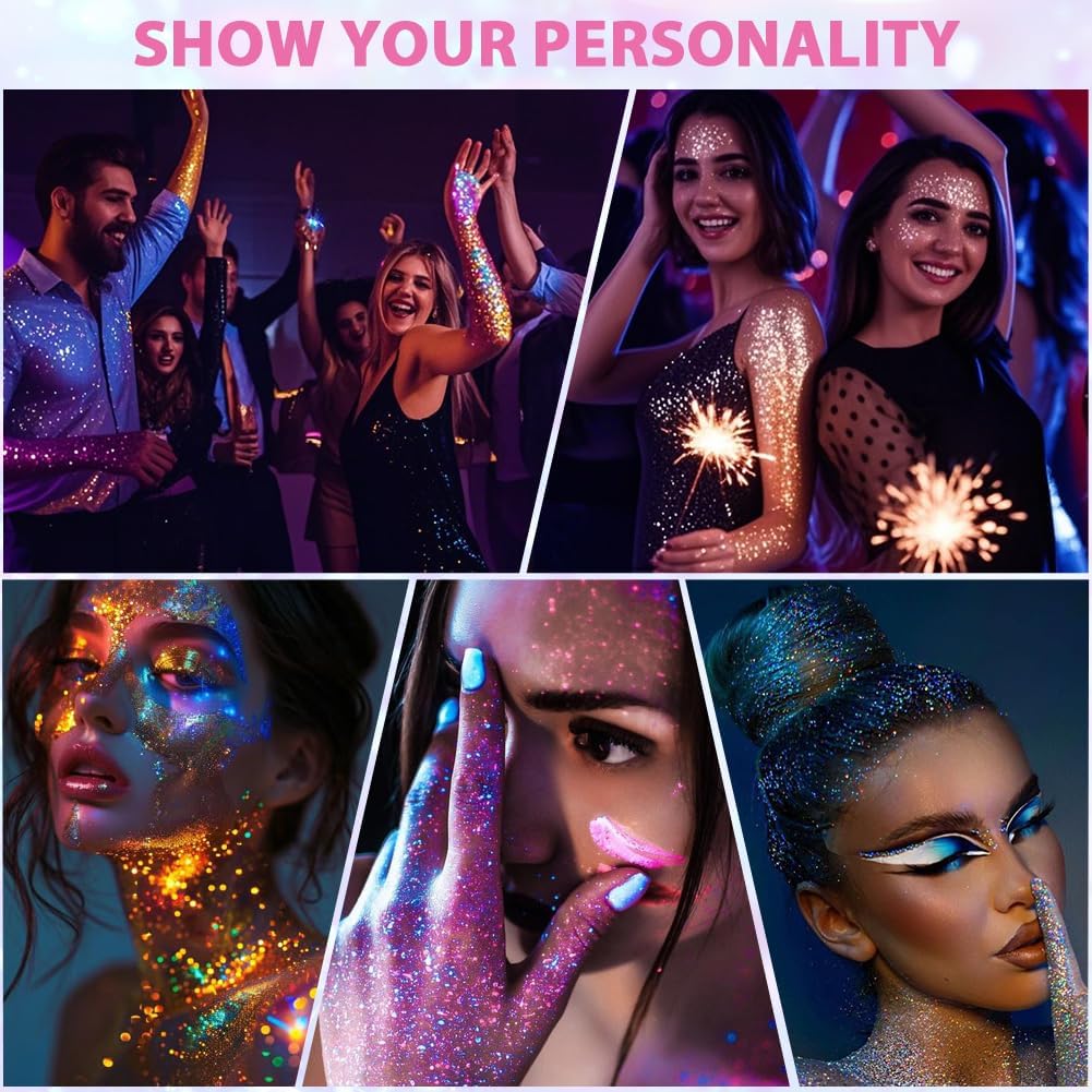 Body Glitter Gel, 12 Colours Face Glitter, Mermaid Sequins Hair Glitter, Chunky Glitters Sparkling Gel for Face, Eye, Body, Hair, Festival Party Makeup Decoration (Style B)