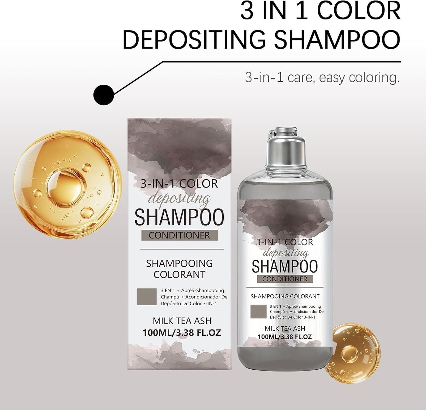 3-in-1 Hair Colour Shampoo, Herbal Shampoo with Milk Tea Ase Colour, Fast-Acting Formula, Semi-Permanent Grey Coverage, For Smooths And Beautiful Hair, Restores Shine(1)