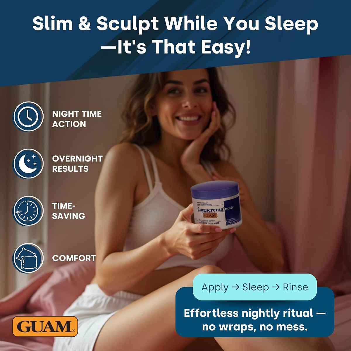 GUAM Anti Cellulite Mud Based Night Cream for Legs & Thighs, 500ml Overnight Body Treatment with Dead Sea Salt, Vitamin E & Seaweed for Smoother Looking, Firmer Feeling Skin Care by Morning