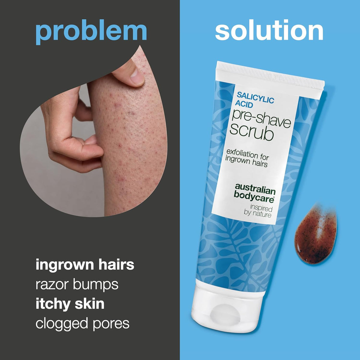 Salicylic Acid Pre-Shave Scrub for Ingrown Hairs, Razor Burn & Razor Bumps – AHA/BHA & Physical Dual Exfoliator with Salicylic Acid, Glycolic Acid & Apricot Kernel for a Smooth Shave - 100 ml