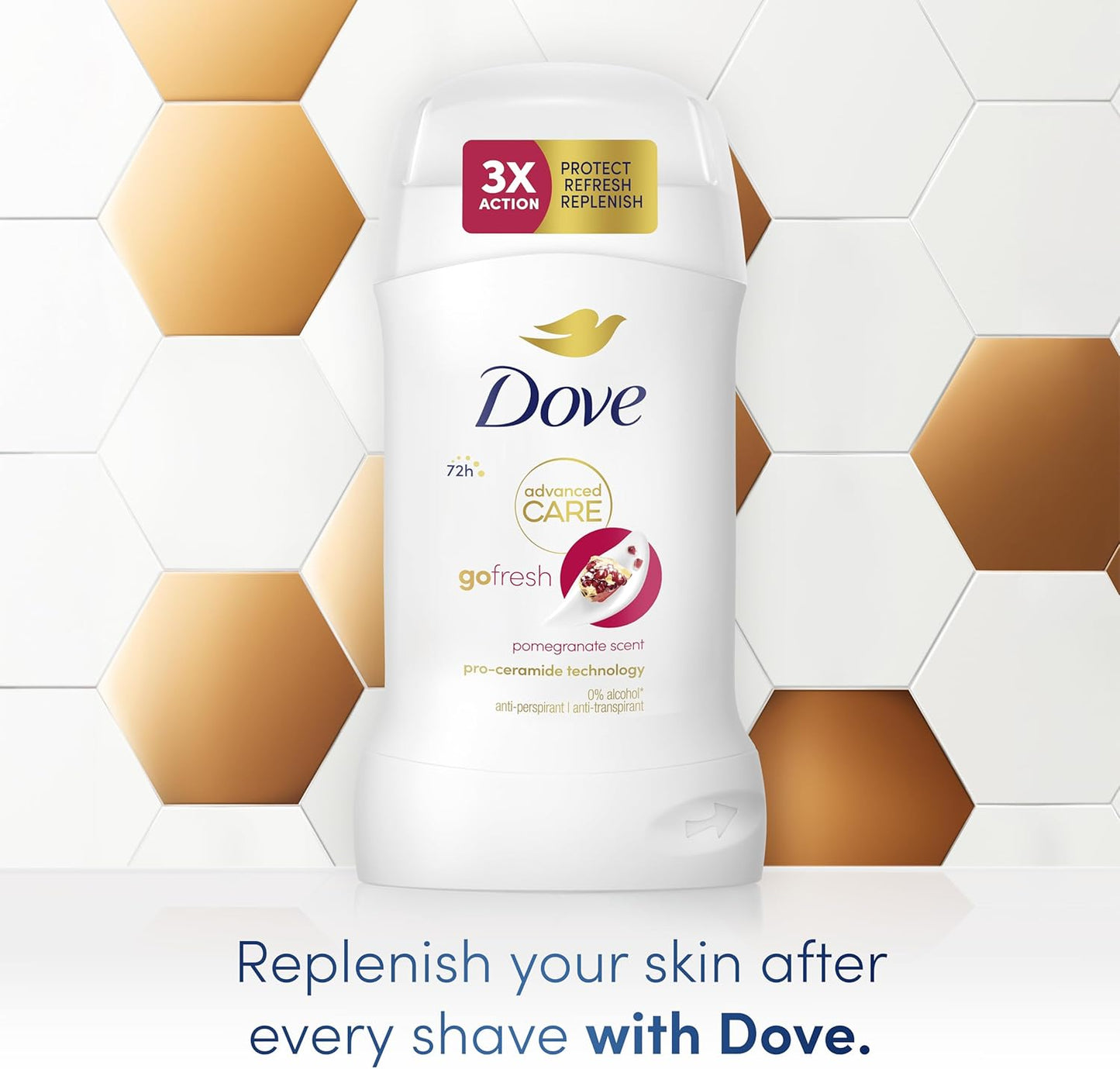 Dove Advanced Care Go Fresh Pomegranate Scent Anti-Perspirant Cream Women's Deodorant Stick with pro-ceramide technology for 72 hours sweat protection 50 ml
