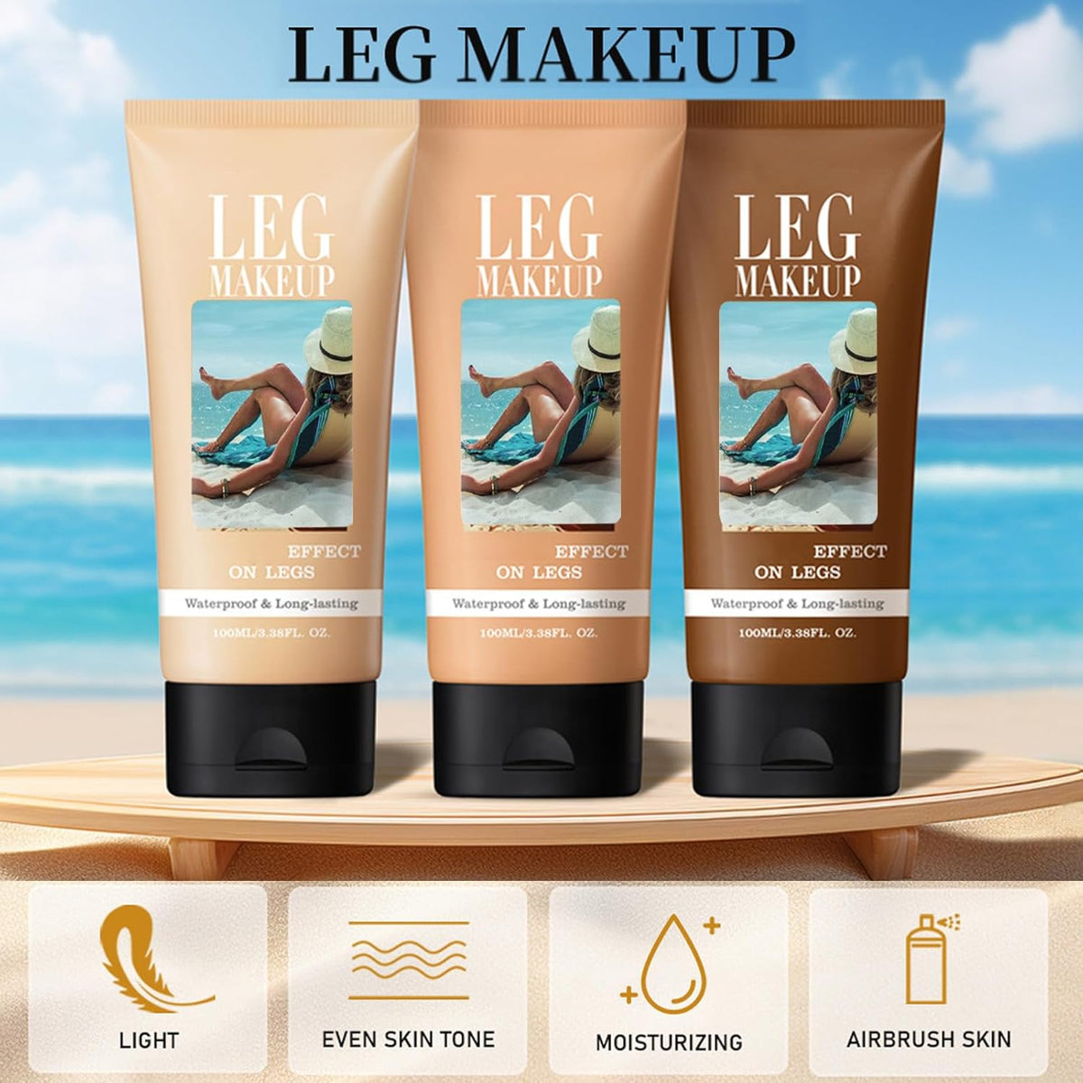 Waterproof leg makeup without transfer, extra-large body brush, coverage for varicose veins/scars, Skin Perfecting Body Foundation
