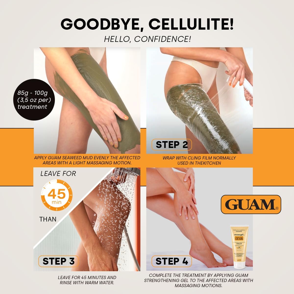 GUAM Seaweed Mud Stubborn & Deeply Rooted Anti Cellulite Treatment - 1kg Antioxidant Hot Body Mask Cellulite Remover for Legs & Thighs - Skin Firming Cream to Reduce Imperfections & Boost Circulation