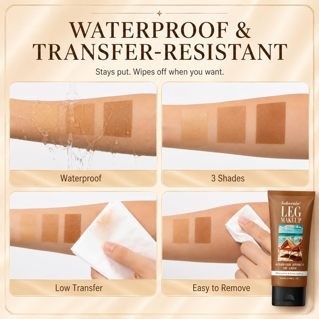 Miracle Da Paris Body Perfector Waterproof Tattoo Cover Up Makeup Full Coverage Leg Foundation Cream with Brush for Daily Wear and Events (1#)