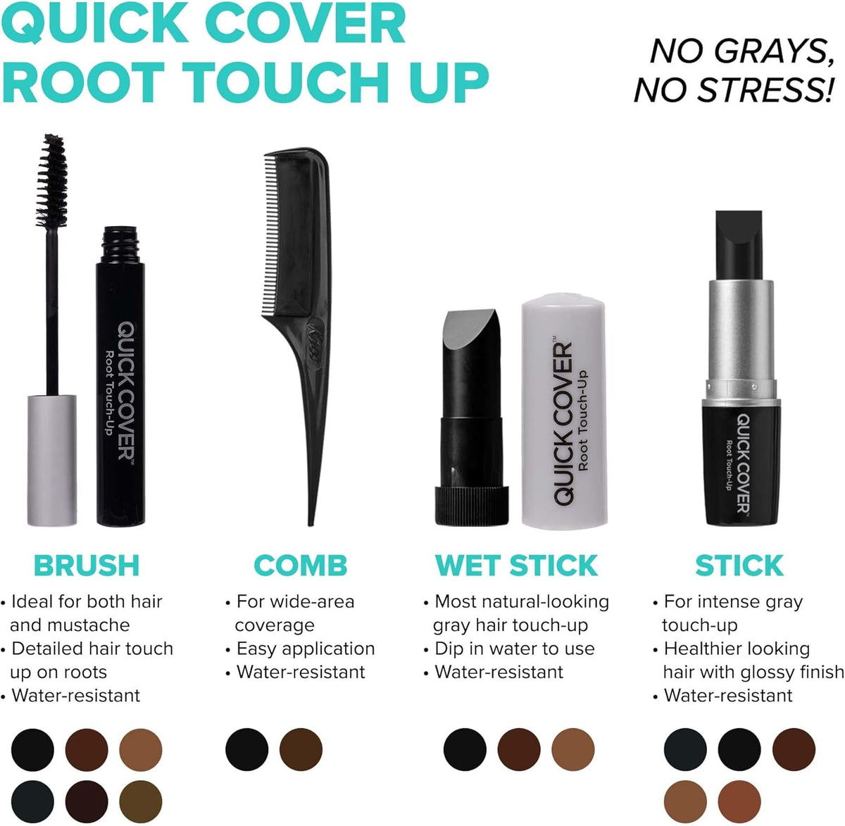 RED by KISS Quick Cover Root Touch Up Rescue (Dark Brown), Mascara Natural Water-Resistant Temporary Gray Concealer Cover Up Brush for Hair Mustache & Beard, Formulated with Jojoba Oil