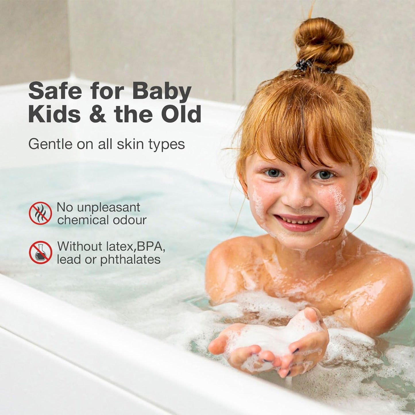 Smiry Non Slip Bath Mat, 100x40cm Extra Long Soft Bathtub Mat with 300 Strong Suction Cups & Drain Holes, Machine Washable Skin-Safe Bathroom Shower Mat, Clear