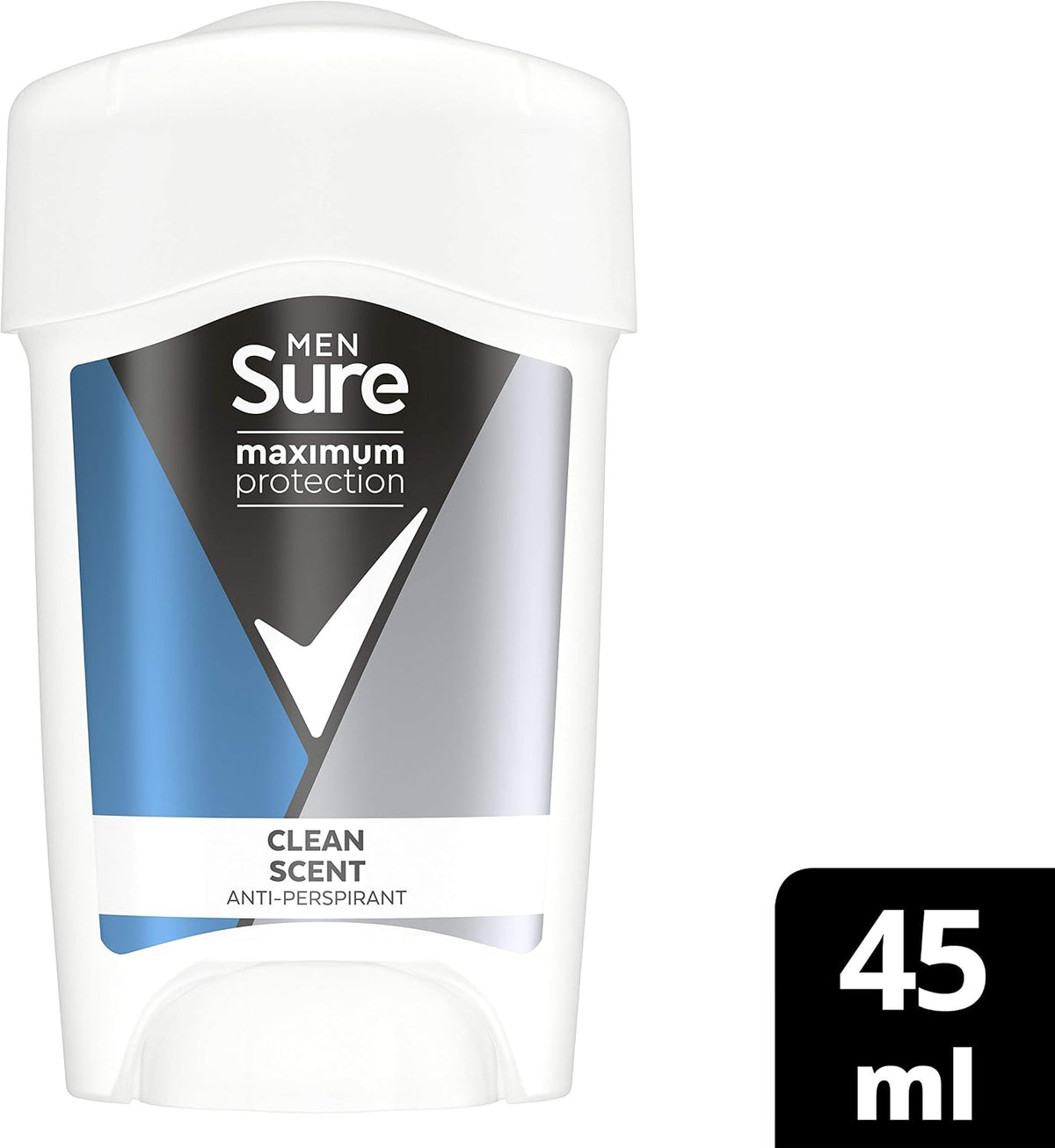 Sure Men Maximum Protection Clean Scent Antiperspirant Deodorant Cream Stick with 3x stronger* sweat protection for 96 hour sweat and odour protection 45 ml, Pack of 6