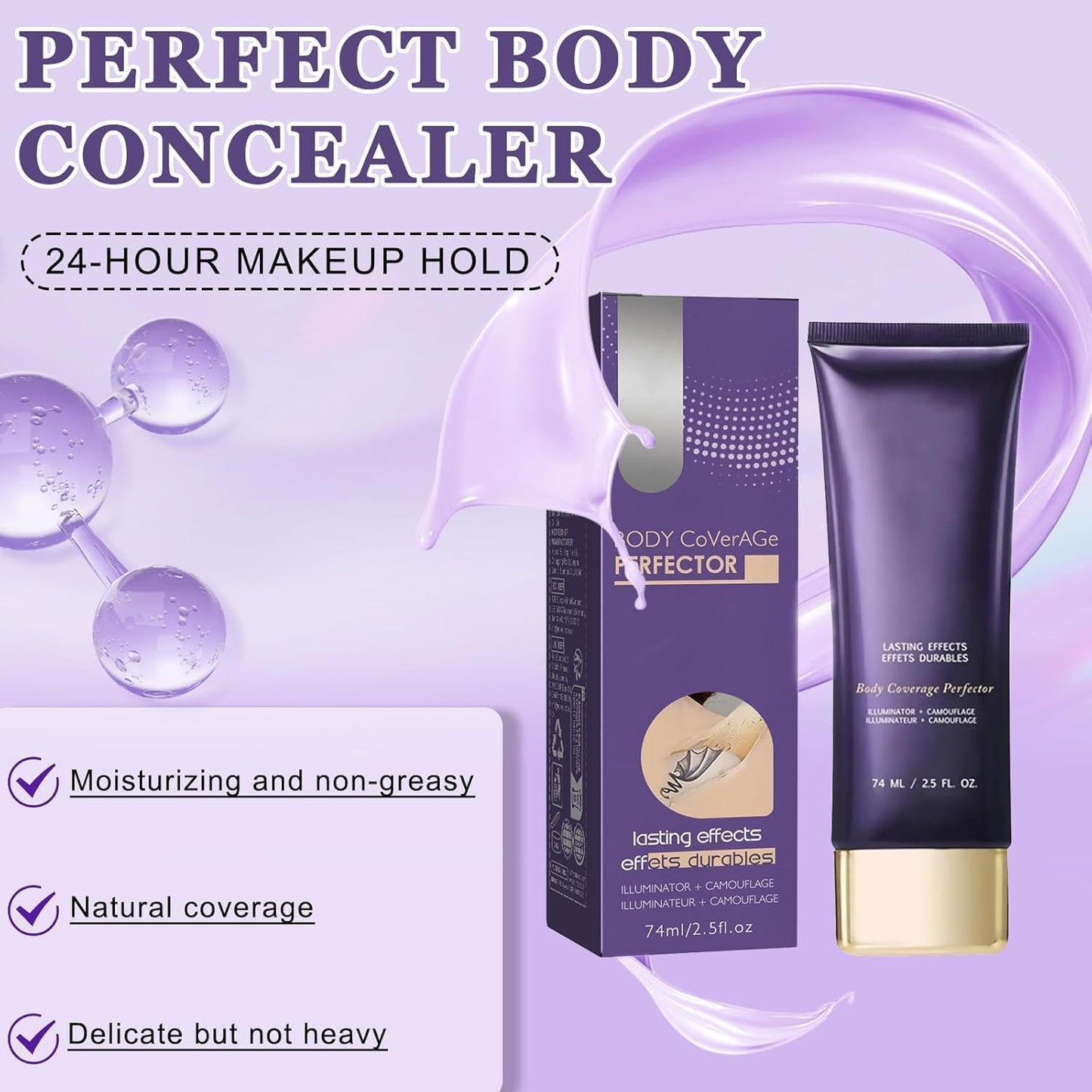 Dandin Body Coverage Perfector, Leg Makeup, All over Complexion Perfector with Extra Large Body Makeup Brush, Tattoo Cover up Cream Waterproof, Long Last Leg Foundation for Women