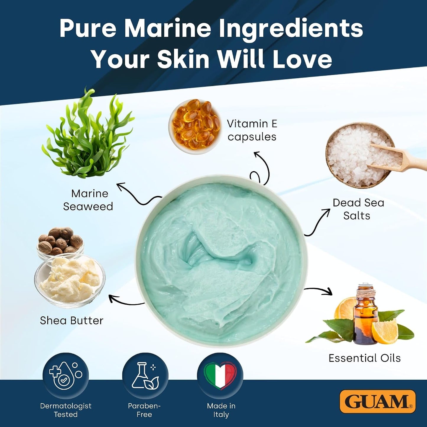 GUAM Anti Cellulite Mud Based Night Cream for Legs & Thighs, 500ml Overnight Body Treatment with Dead Sea Salt, Vitamin E & Seaweed for Smoother Looking, Firmer Feeling Skin Care by Morning
