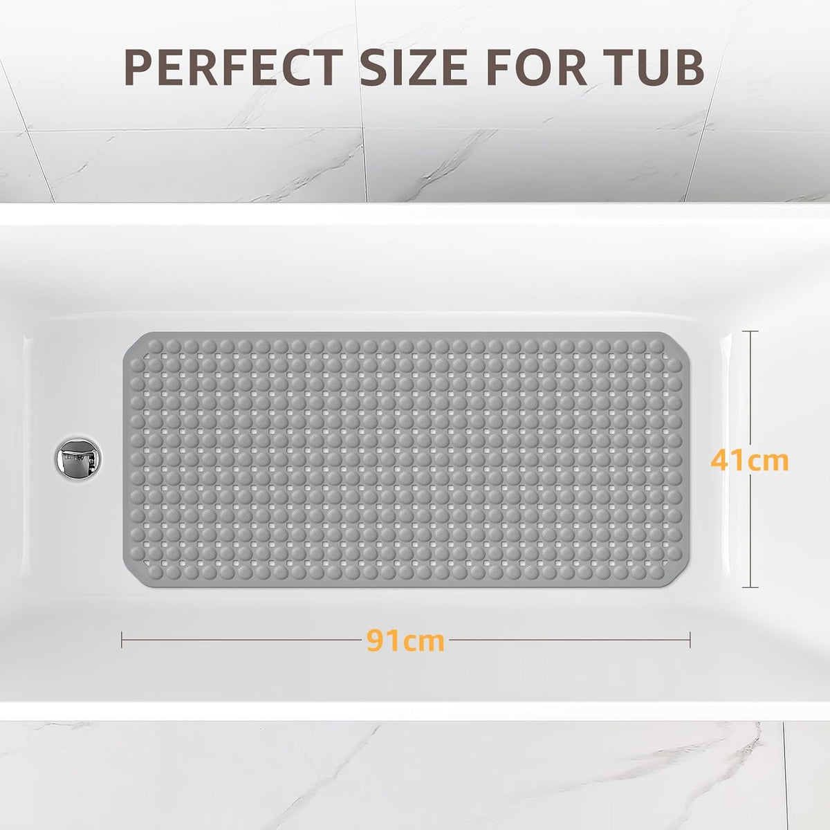 OTHWAY Bathtub Mat 41 x 91cm, TPE Shower Bath Mat Non-Slip with Sution Cups & Drain Holes, Machine Washable Shower Floor Mat for Inside Shower, Soft Tub mat for Eldly & Kids