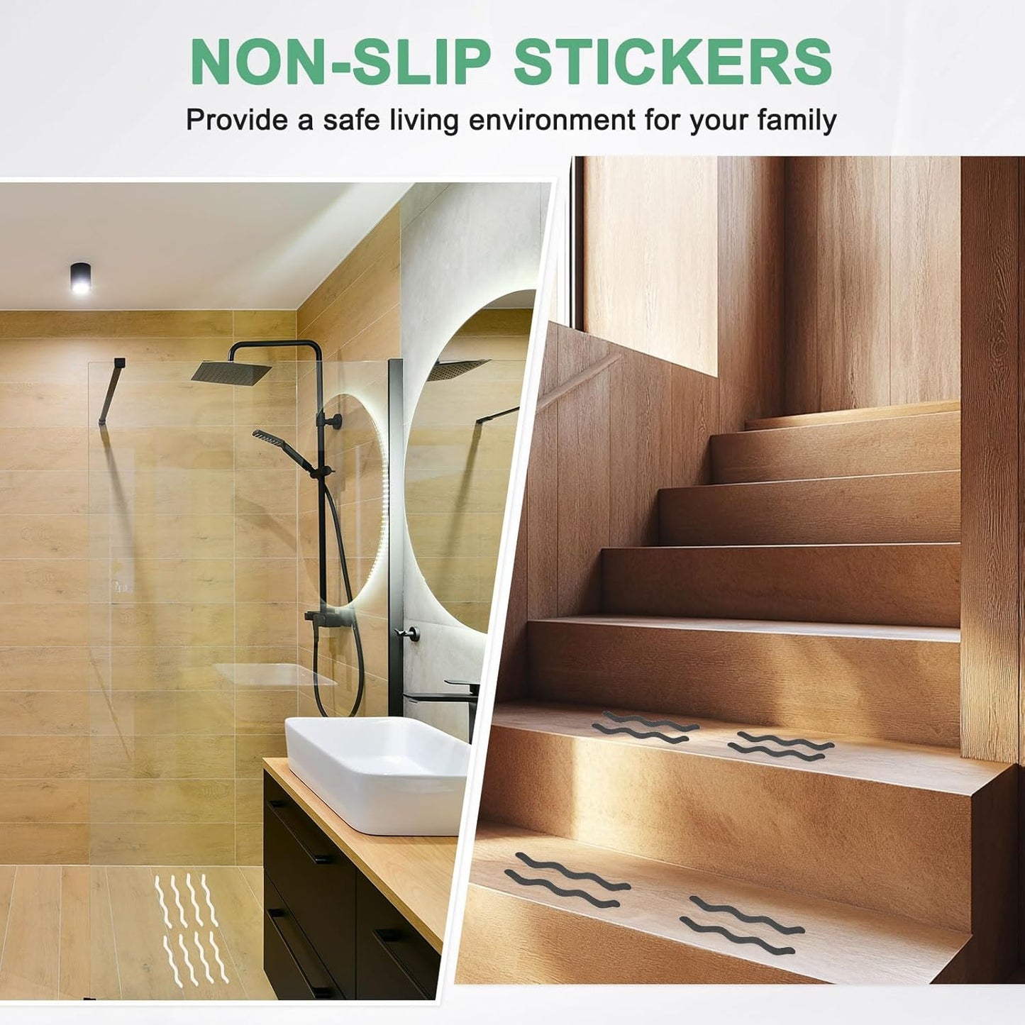 M METERXITY 24 PCS Anti Slip Shower Stickers Black S Bathtub Non-Slip Stickers Safety Bathtub Strips Adhesive Decals with Scraper for Shower/BathTub/Stairs Steps/Floor/Ladders
