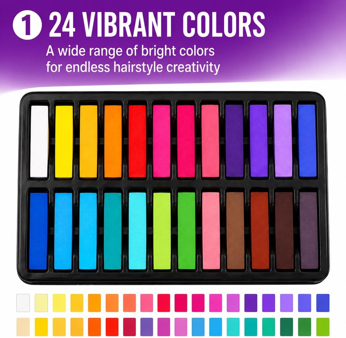 H&Q Hair Chalk Set, 24 Colours Temporary Hair Colour Chalk for Girls & Women, Non Toxic Washable Hair Dye Soft Pastels Kit for Kids Party, Cosplay, Festival & DIY Styling