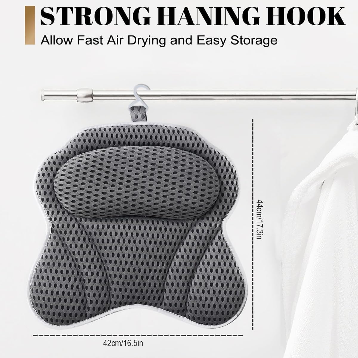 Bath Pillow, Non-Slip Bath Cushion for Head And Neck 4D Bathtub Pillow Air Mesh Headrest Cushion with Suction Cups Fits All Bathtub Spa (Grey)