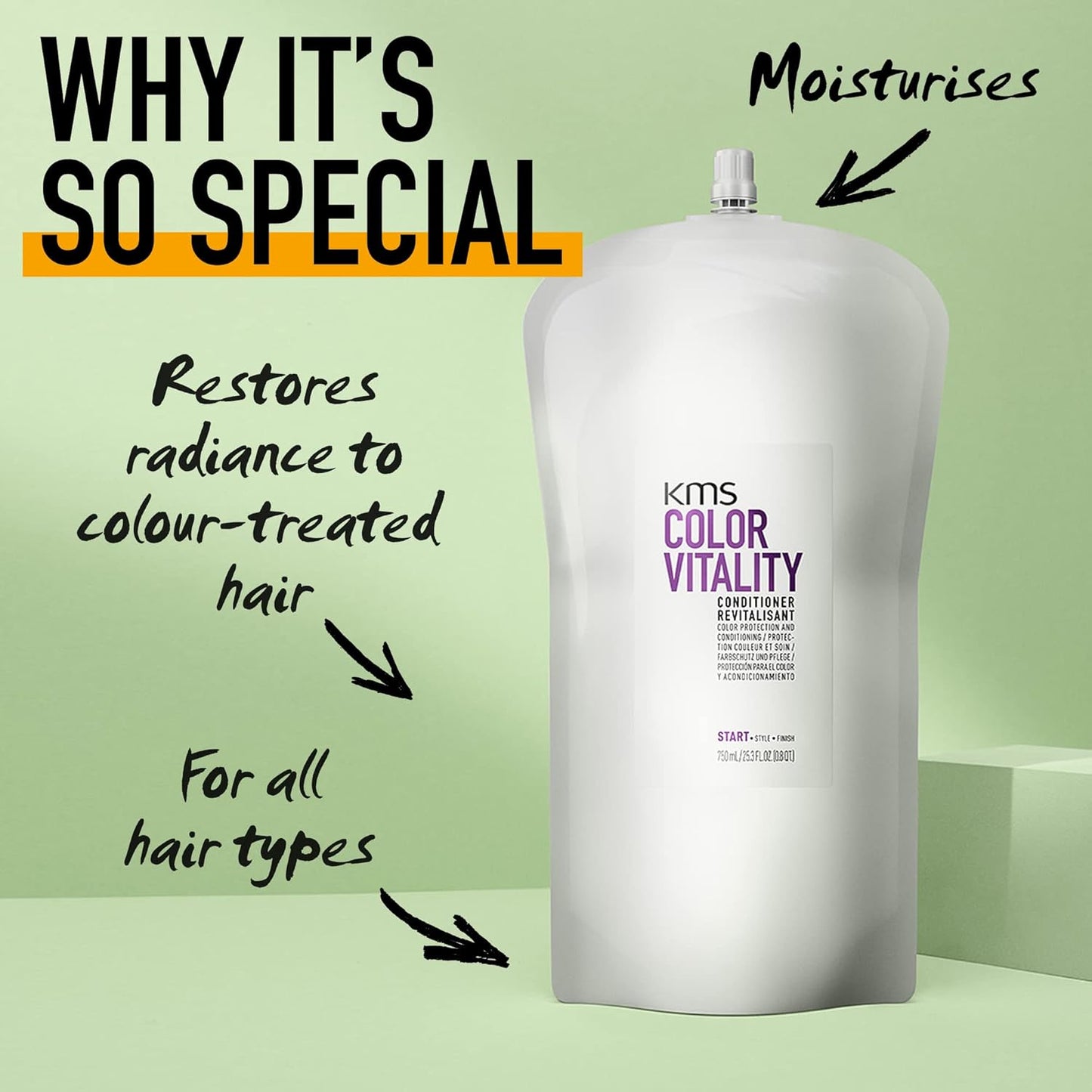KMS ColorVitality Conditioner Pouch, 750ml for coloured hair