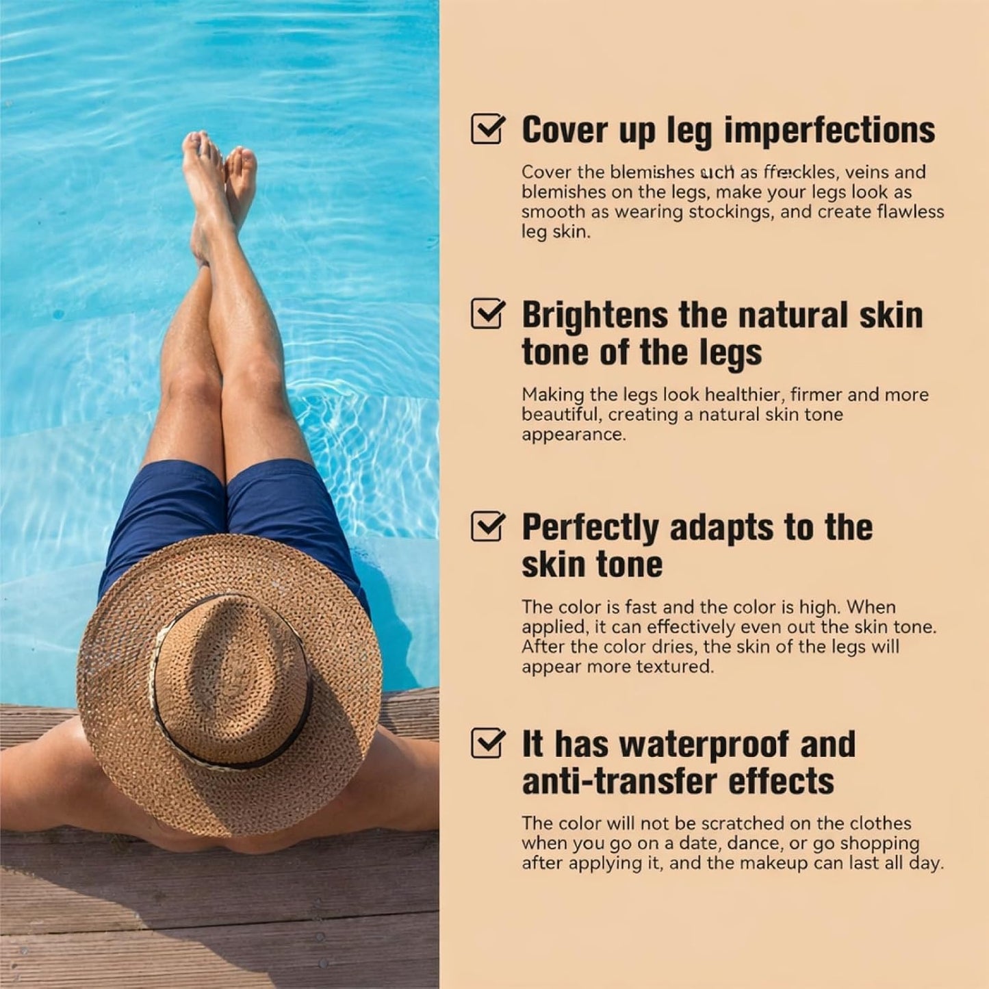 Waterproof Leg Makeup to Cover Veins,No Transfer Full Coverage Body Foundation&Concealer,Long Lasting Waterproof Leg&Body Makeup for Mature Skin,Scar Cover Up Makeup,Concealer for Women(Fair Brown)