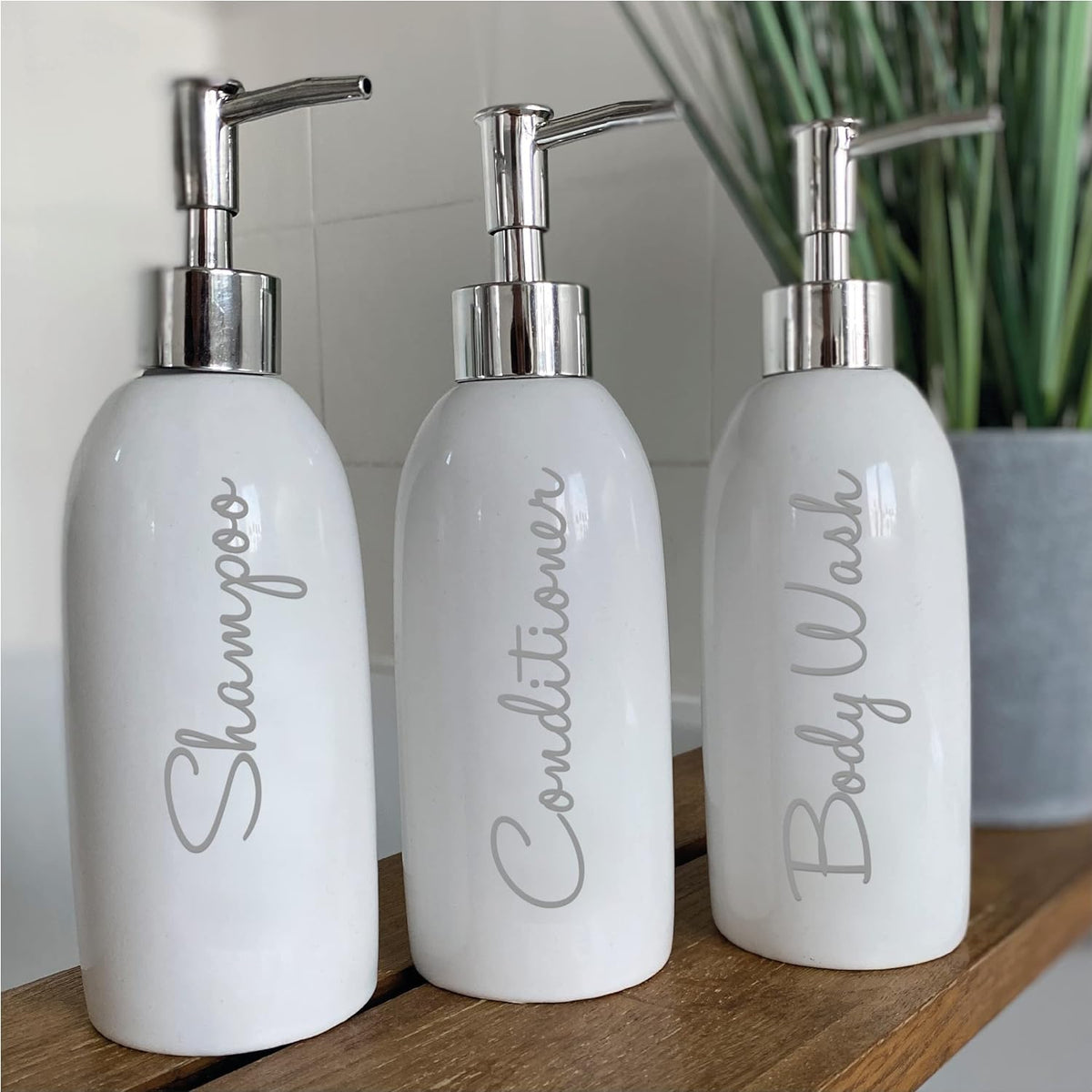 Waterproof Bathroom Bottle Decals Stickers Labels | Set of 3 | Shampoo, Conditioner and BODYWASH | Type 1