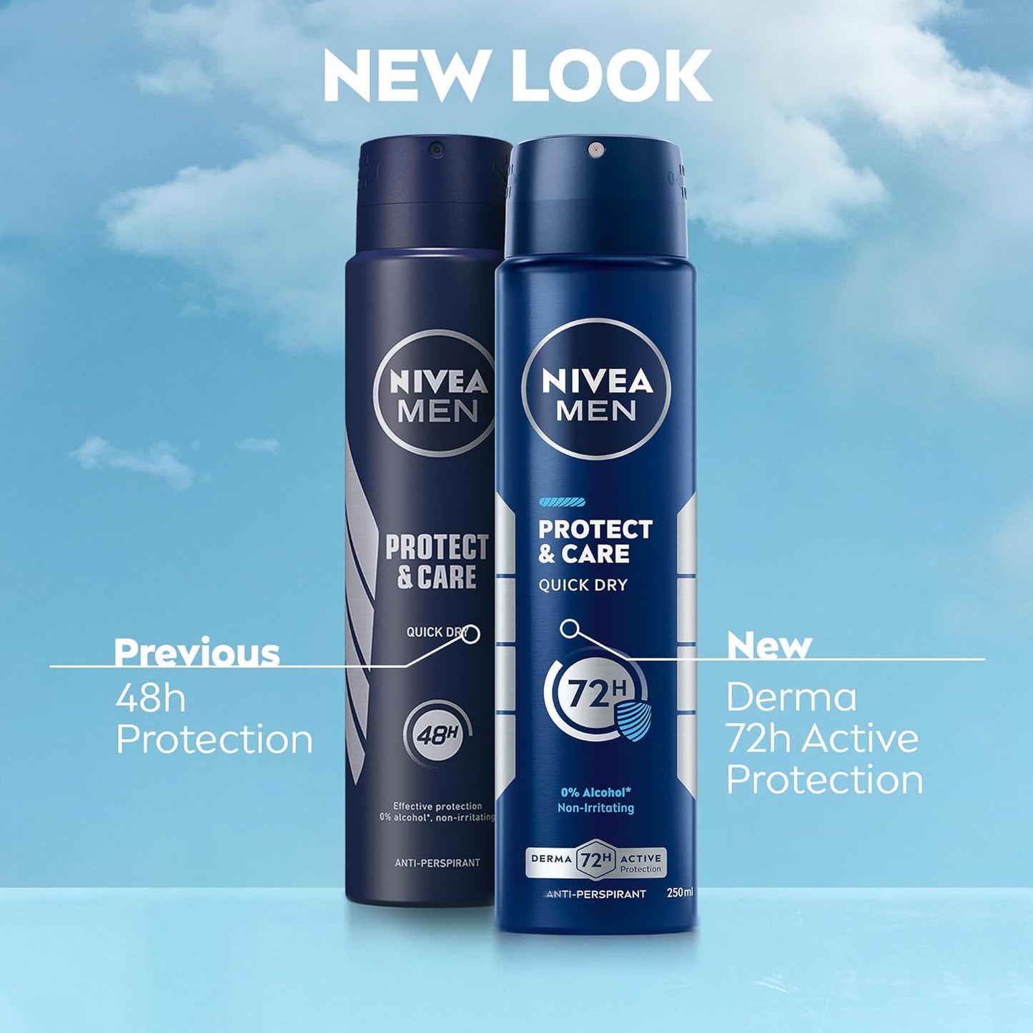 NIVEA Men Protect & Care Spray (6 x 250ml), Anti-Perspirant for 72H Protection, Gentle and Effective Deodorant Free From Alcohol