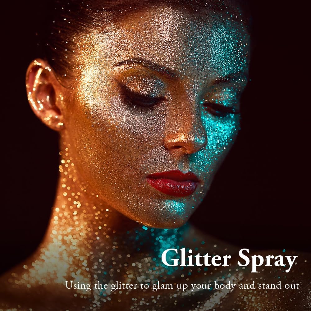 AOOWU Glitter Spray - Shiny Body & Face Highlighter, Shimmer Sparkle Pearl Powder Makeup for Body, Hair, Clothing - Colorful Silver
