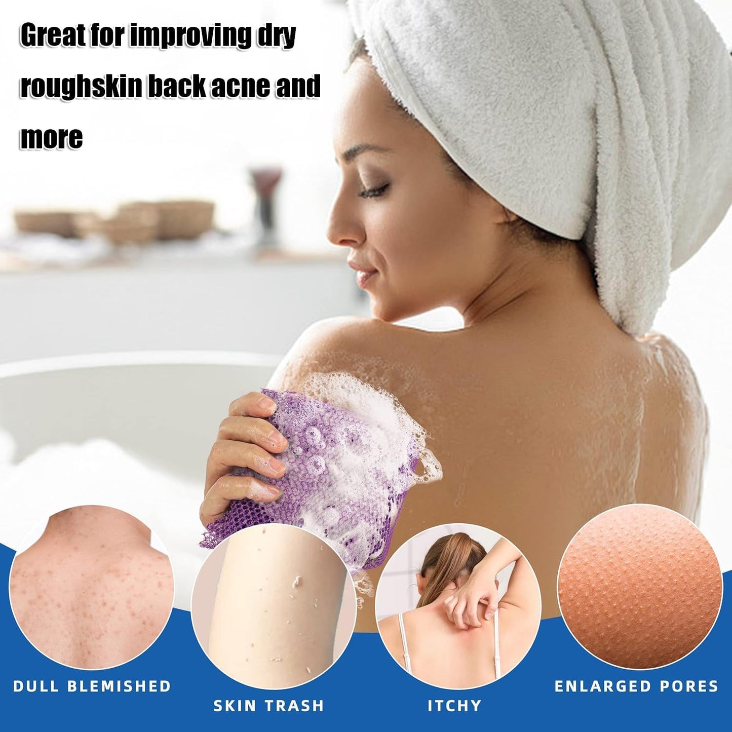2Pcs African Exfoliating Net, African Exfoliating Sponge, Nylon Back Scrubbers, Shower Sponge Body Sponge, Deep Cleaning African Net Bathing Sponge for Men and Women 80 × 30cm