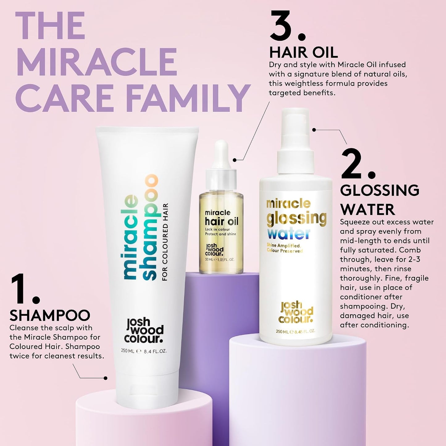 Josh Wood Colour Miracle Glossing Water 250ml Gloss and Shine, Enhance Your Colour, Frizz-free Glow, Free From Silicones, Deeply Hydrating
