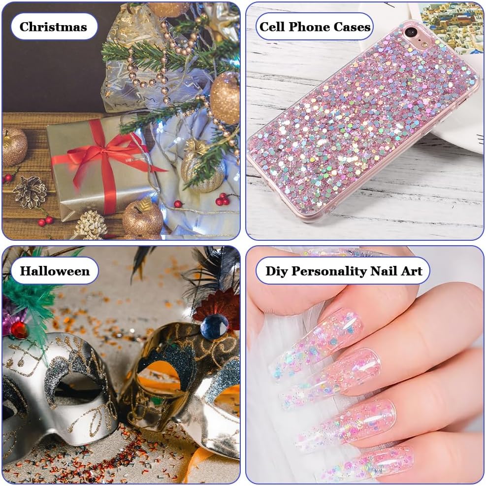 AOOWU Body and Face Glitter Makeup Gel, 6 Colors Cosmetic Reflective Chunky Glitter, Festival Hair Glitters, Body Gel Sequins Shimmer Liquid Eyeshadow, Mermaid Sequins Holographic Glitters Gels