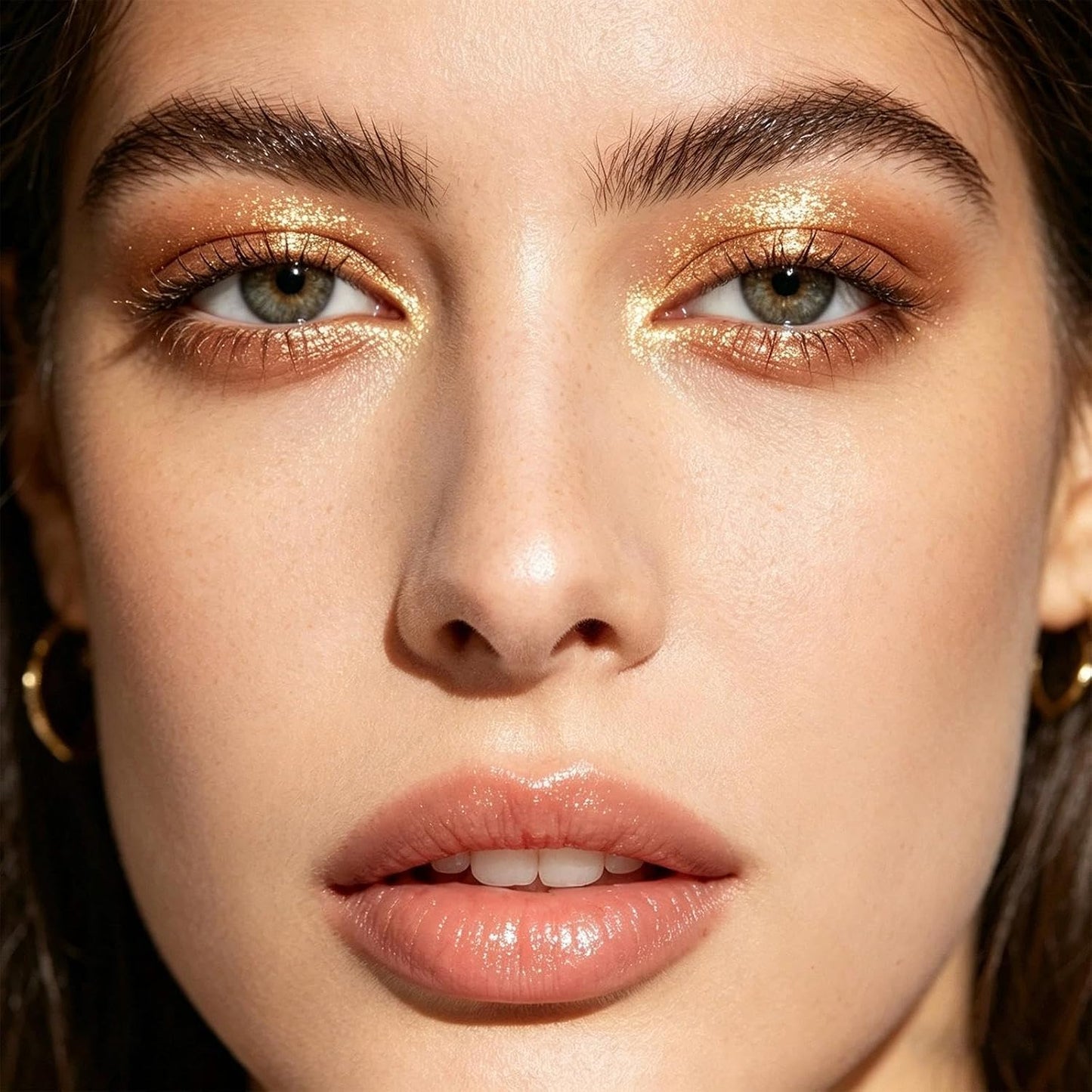 Holographic Eyeshadow – Duochrome Orange Gold Glitter Palette, Iridescent | Duochrome orange red gold glitter eyeshadow. Iridescent color shift. Creamy shimmer for festival, rave & party looks.