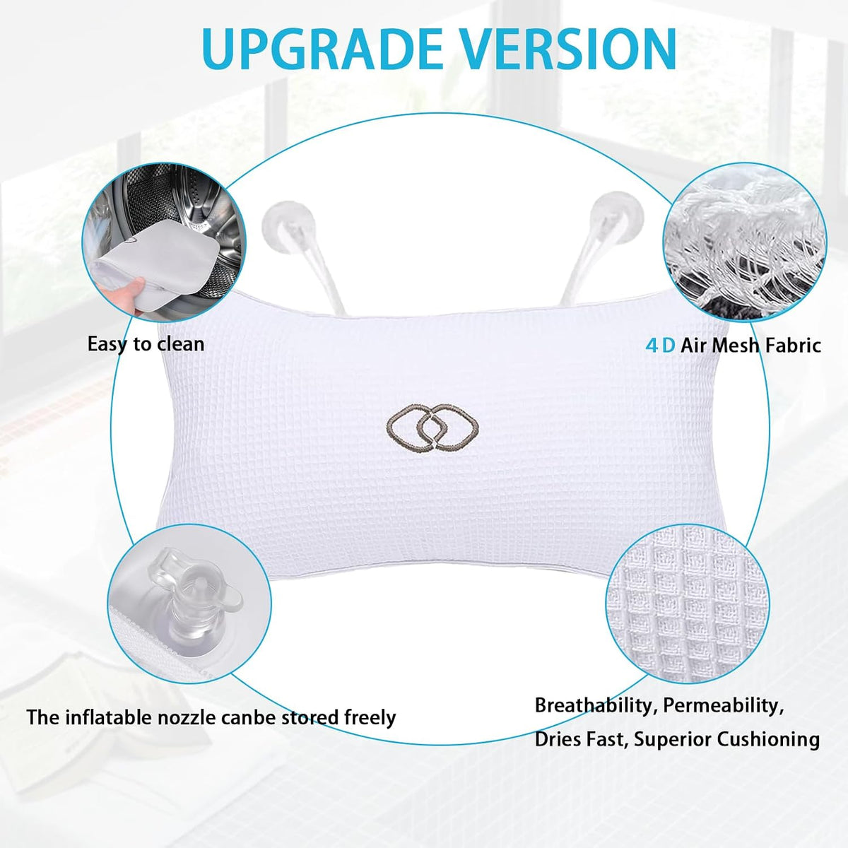 Anti-slip Non-Slip Bathtub Pillow,Home Spa Bath Cushion Inflatable Bath Pillow, Head Neck Back Shoulders Rest Relax Suction Cup Support for Hot Tub Bathroom Home Spa Headrest