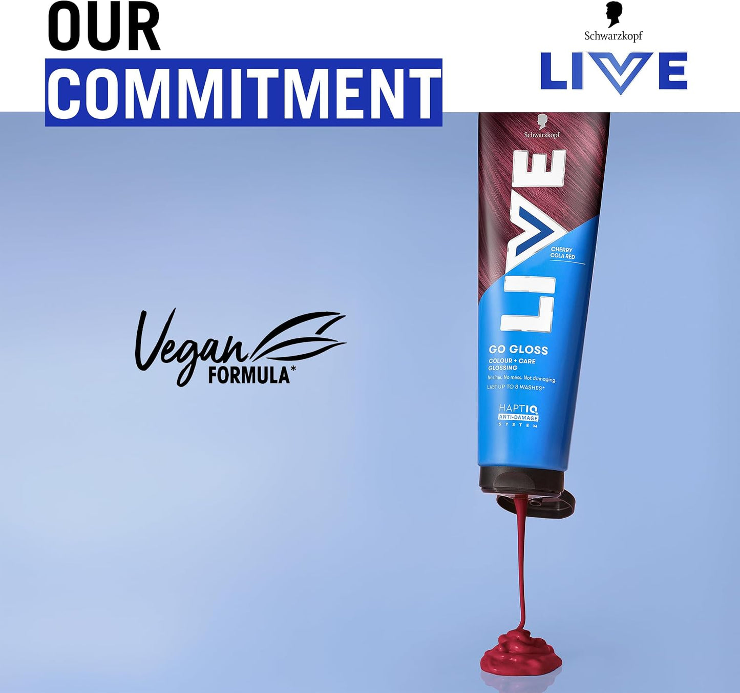 Schwarzkopf LIVE Go Gloss Cherry Cola Red, Colour & Care Hair Glossing for Instant Glossy Hair, with HaptiQ Anti-Damage System, Up to 8 Washes