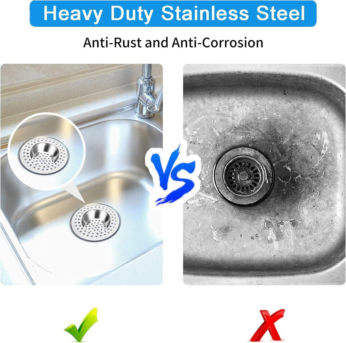 Tomario Stainless Steel Kitchen Sink Strainer Plug, Standard Strainer Drain Protector Hair/Food Catcher for Bathroom, Kitchen, Shower (External Diameter 7cm, Inner Diameter 3.3cm, Pack of 2)