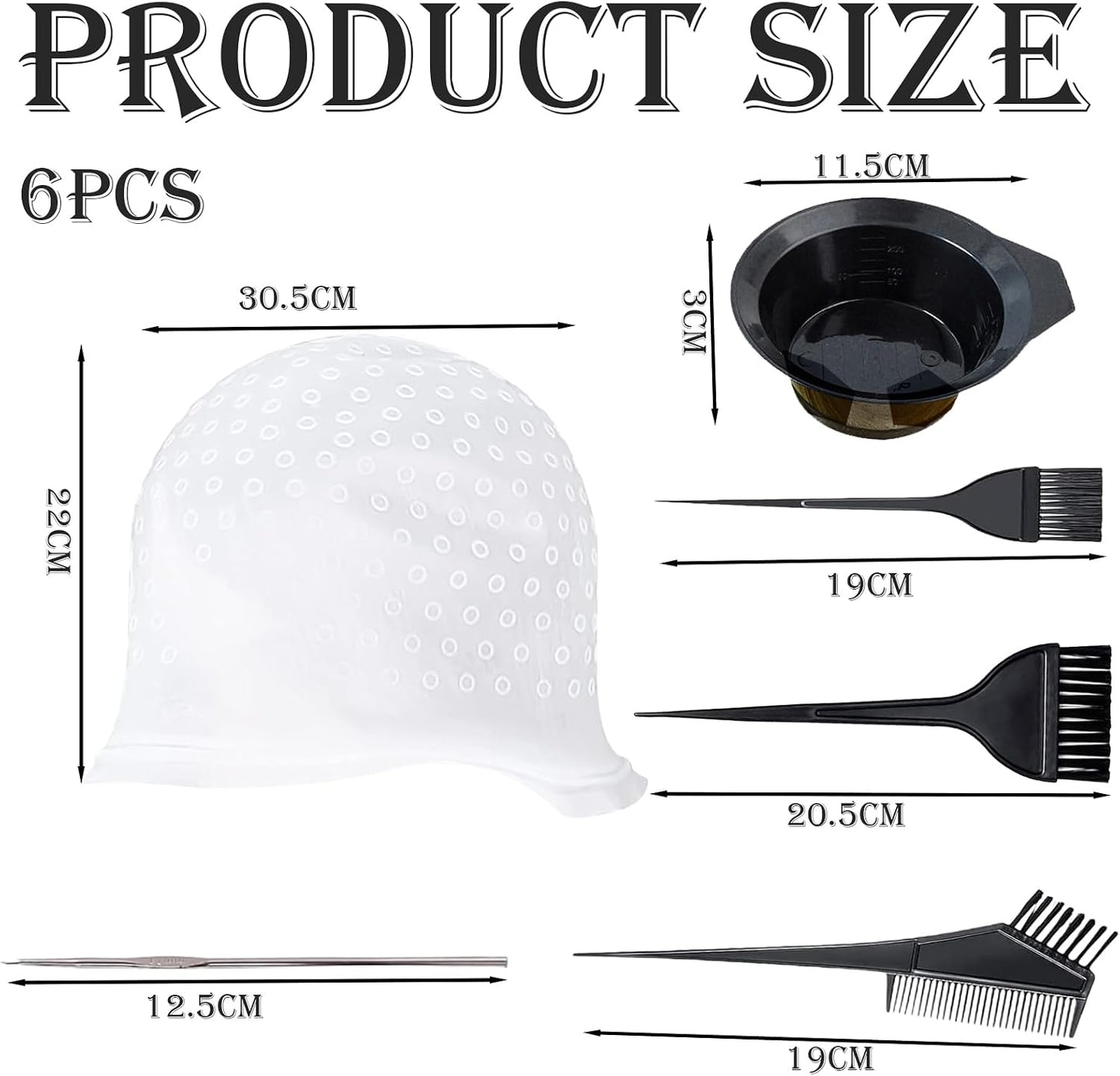 6 Pcs Silicone Highlight Cap Kit Highlight Caps with Coloring Hair Hook Hair Dye Cap Kit highlight cap and hook kit with Hair Coloring Brushes and Needle highlighting cap highlighting kit
