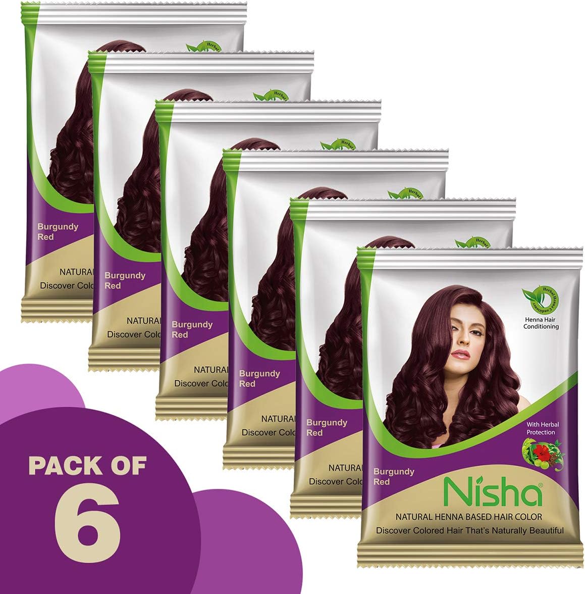Nisha Natural Henna Based Hair Color Powder 15gm Burgundy Red (Pack of 6)