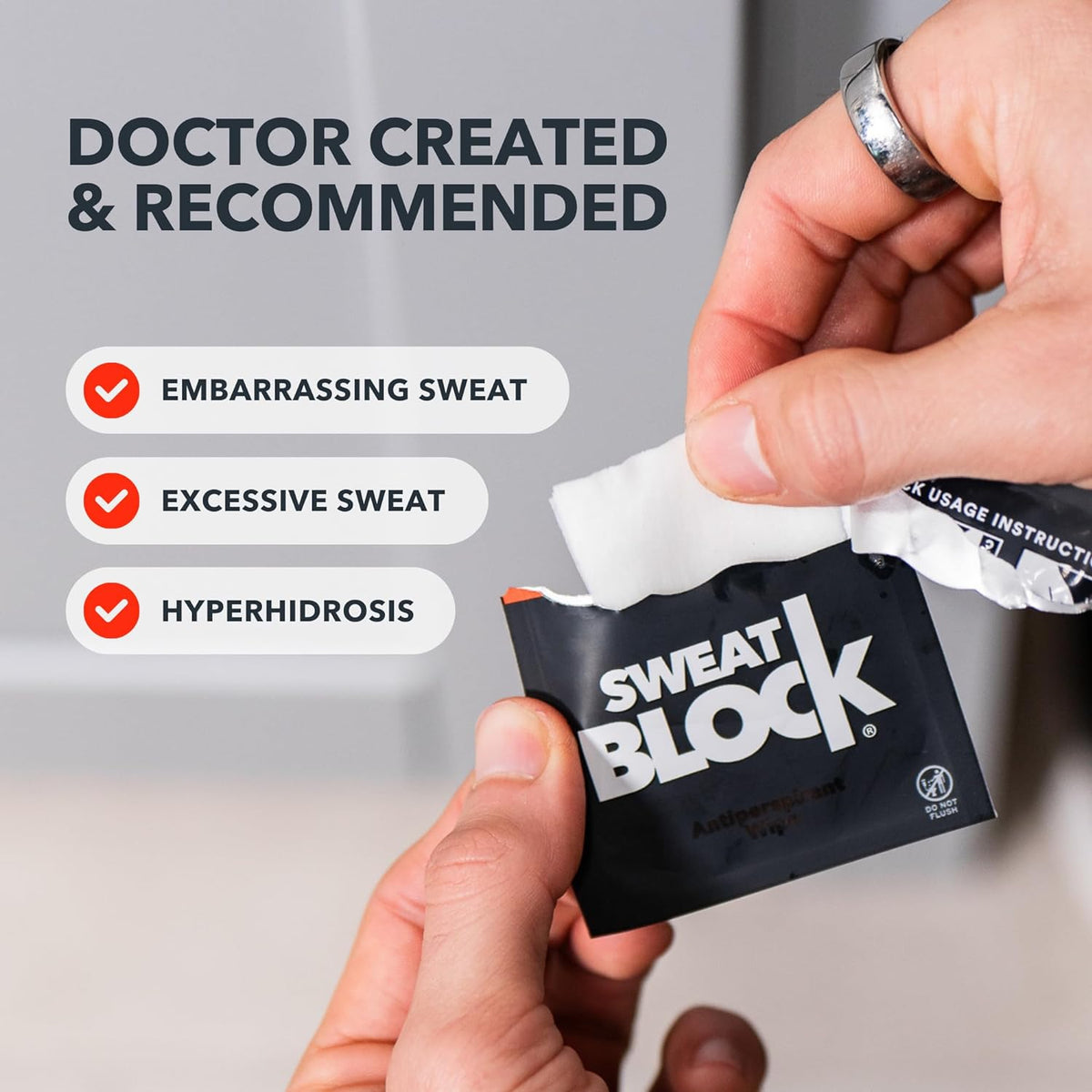SweatBlock Clinical Strength Deodorant Antiperspirant Wipes - Treat Hyperhidrosis & Excessive Sweat - Men Women & Teens - 7 Days of Sweat Protection Per Wipe - Dermatologist Tested Unscented 10 ct