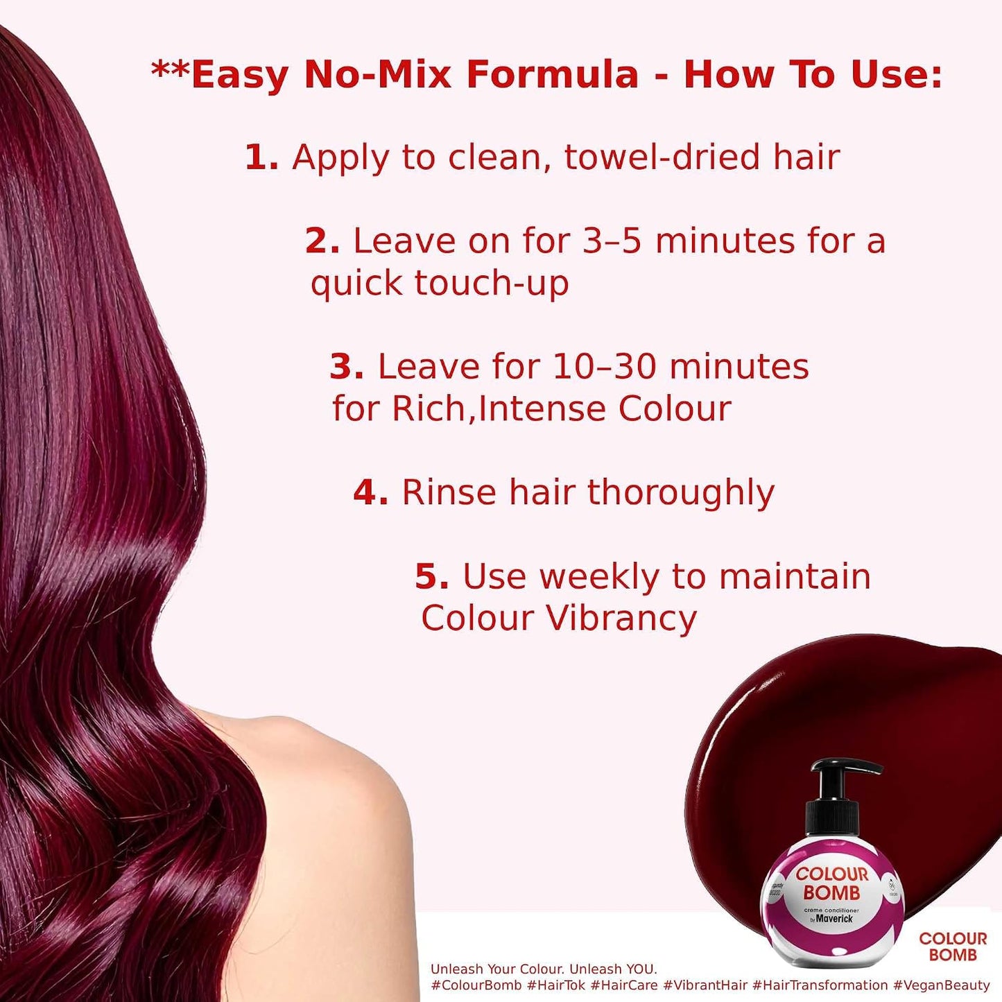 Burgundy Colour Depositing Conditioner 250ml | Vibrant Gloss & Shine, Softening & Nourishing Colour Refresh Treatment, No Mix, Vegan, Ammonia & Peroxide Free