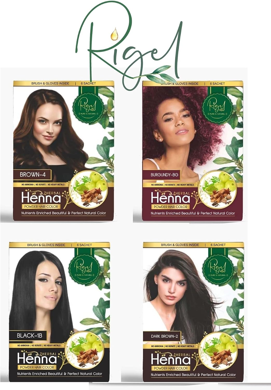 Rigel Herbal Henna Powder BURGUNDY Hair Color Dye Perfect Natural Colouring 60gm (6 SACHET) Ammonia Free