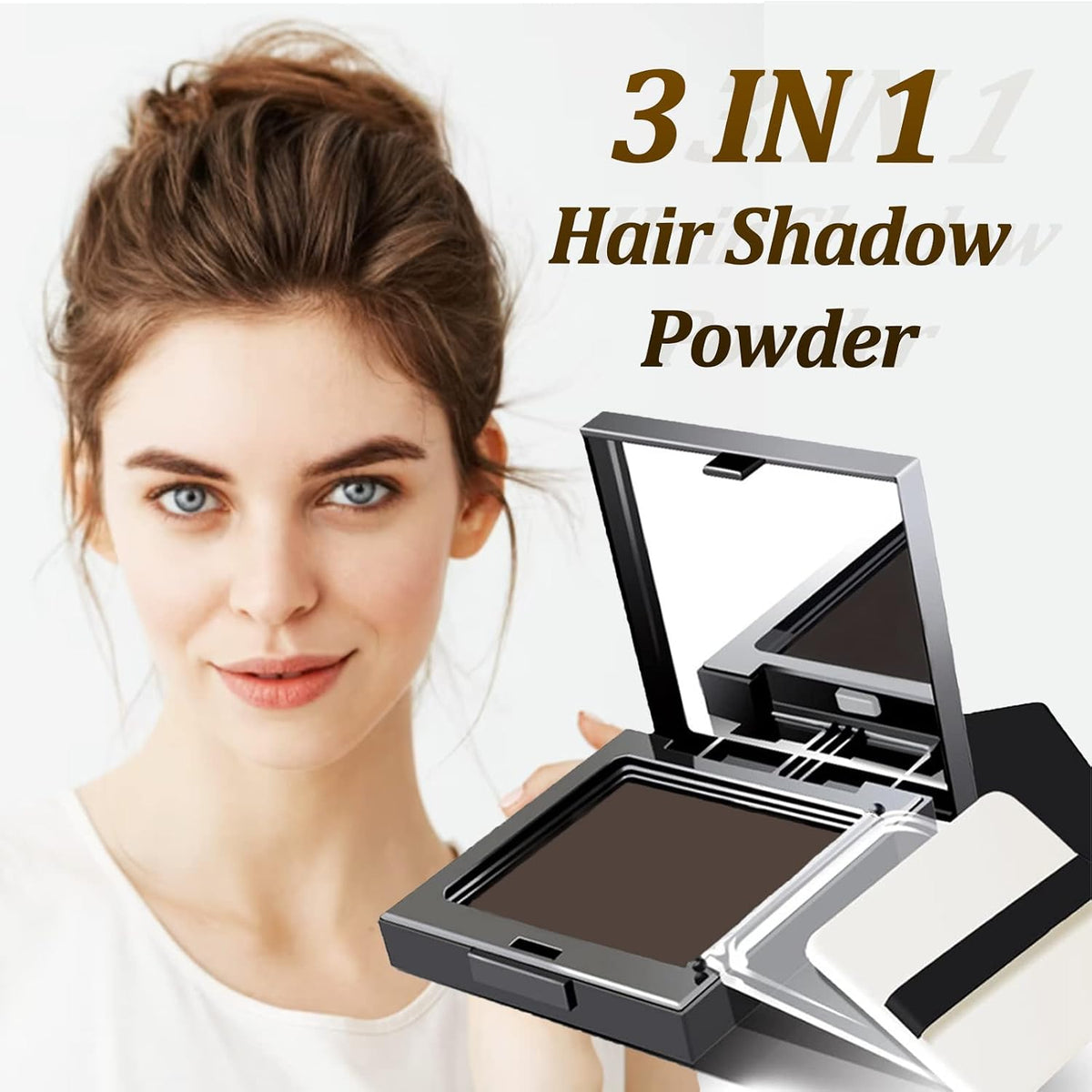 OKAQEE Instantly Hairline Shadow - Powder Quick Cover Grey Hair in Regrowth Treatments Windproof Sweatproof Touch-Up for Root Concealer Long Lasting with Mirror & Puff ((Dark brown)), Pack of 1