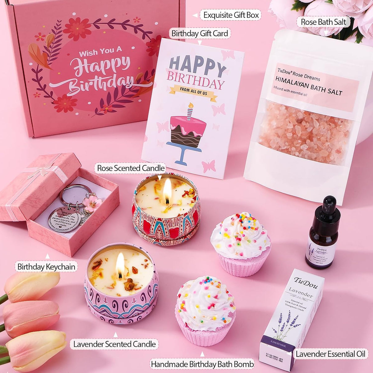 Birthday Pamper Gifts for Women, Happy Birthday Hampers Gift Box for Her, Female Relaxation Self Care Package Birthday Presents for Women Best Friends, Mum, Sister, Auntie, Birthday Basket Gift Ideas