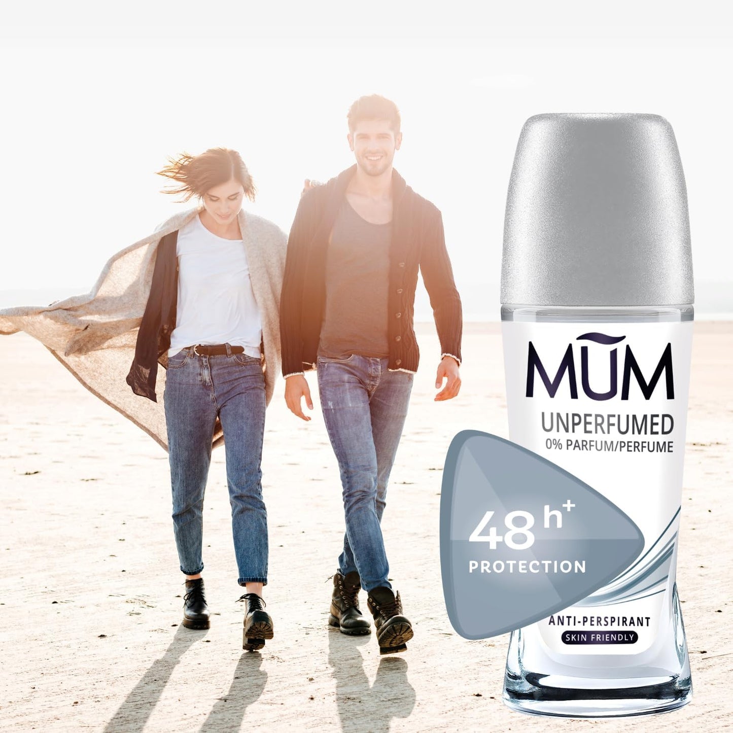 Mum Unperfumed Roll On Deodorant, 48 Hours Plus Protection, Alcohol Free Womens Mens Deodorant, Anti-Perspirant, Vegan, Sustainable Glass Bottle, Fragrance Free, 50 ml, Pack of 6