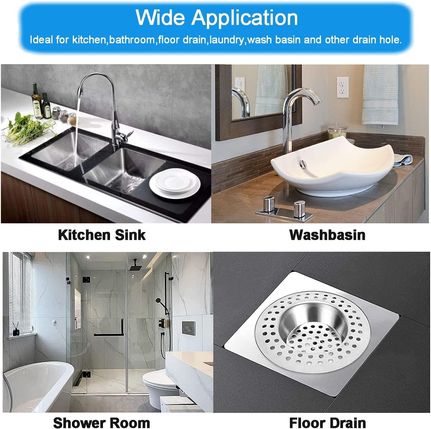 Tomario Stainless Steel Kitchen Sink Strainer Plug, Standard Strainer Drain Protector Hair/Food Catcher for Bathroom, Kitchen, Shower (External Diameter 7cm, Inner Diameter 3.3cm, Pack of 2)