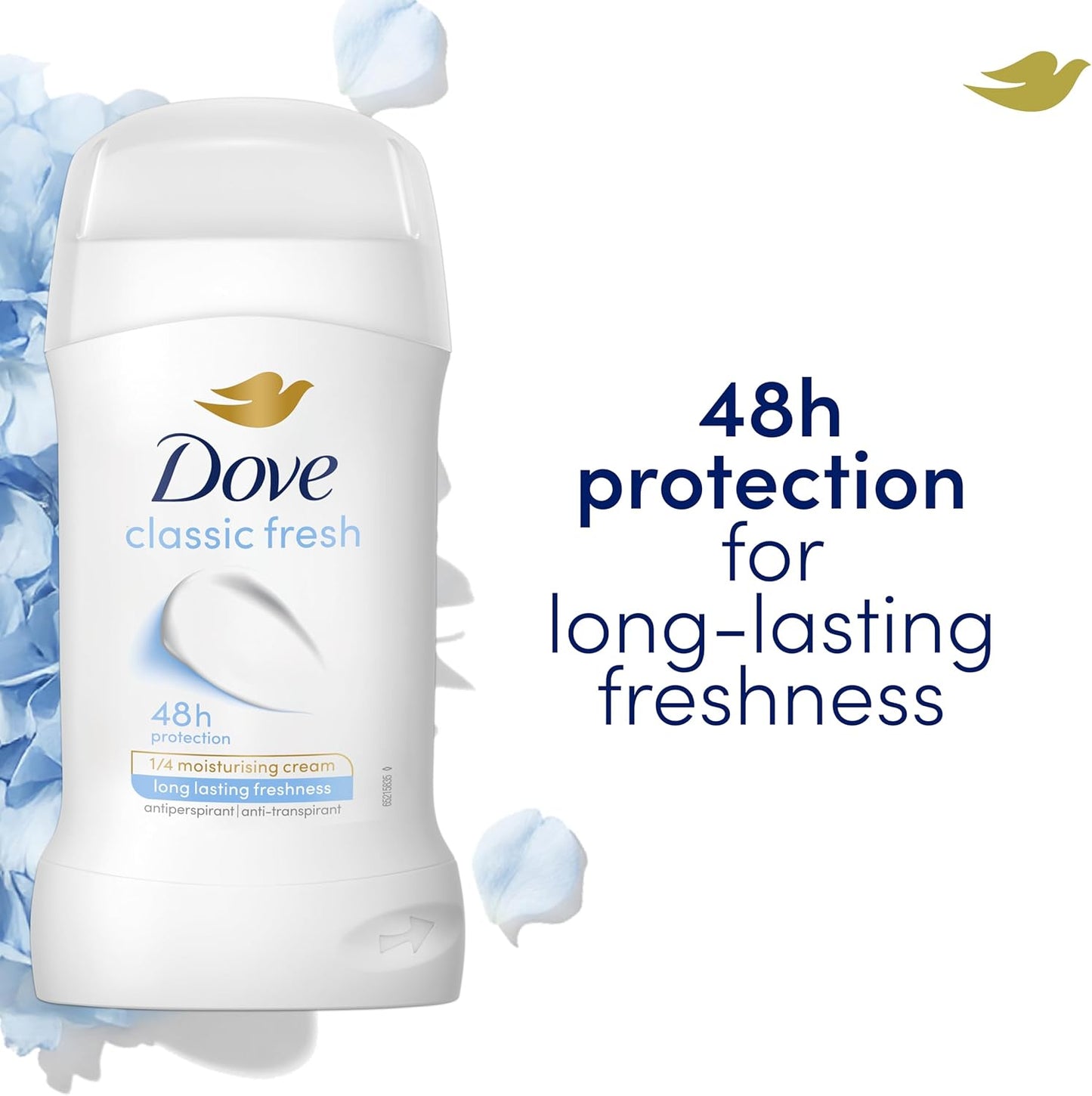 Dove Classic Fresh Anti-Perspirant Cream Women's Deodorant Stick with ¼ moisturising cream for 48 hour sweat protection and long-lasting fragrance 50 ml