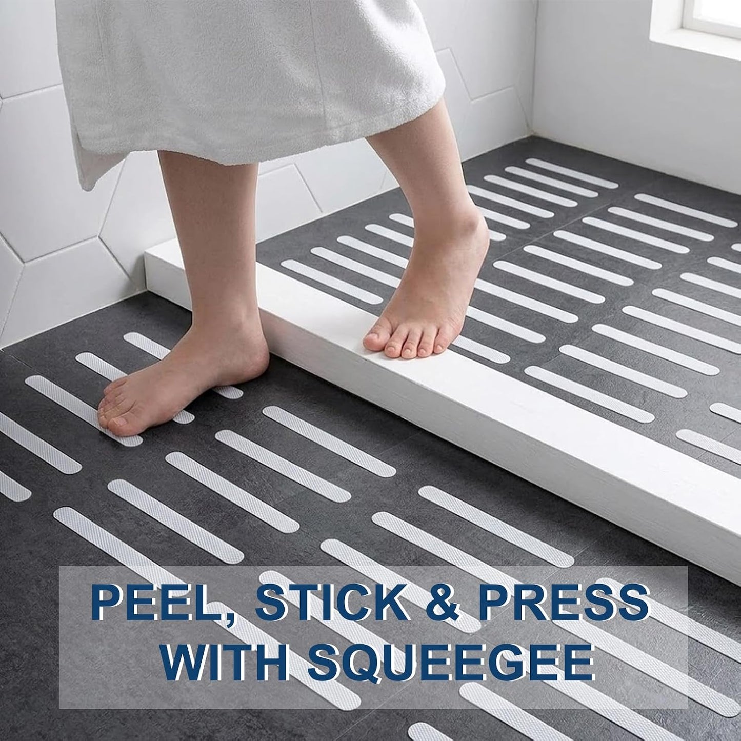 36 Pcs Anti Slip Bath Stickers, Clear Self Adhesive Non Slip Shower Strips, Safety Bathtub Treads for Baby Elderly, Waterproof Grip Decals for Bathroom Floors Stairs, Hygienic Mat Alternative