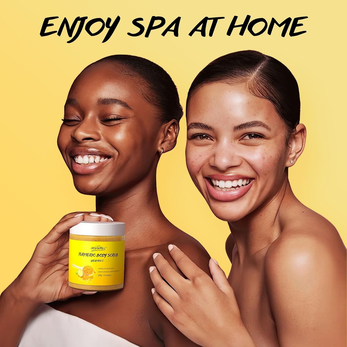 Turmeric and Vitamin C Body Scrub, Exfoliating Scrub, Remove Dead Skin Improve Dark Spots Acne, Natural Deep Cleansing, Exfoliator for Body Butt Bikini Area, Body Care for Men Women, with Loofah