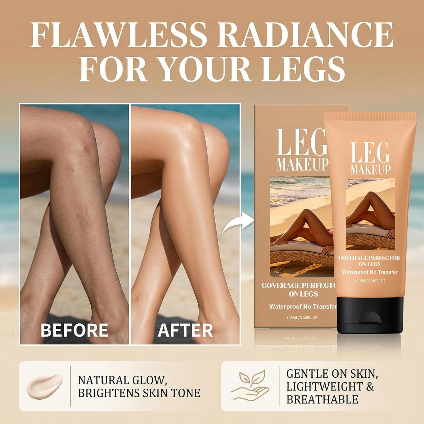 Leg Makeup Waterproof No Transfer, Full Coverage Concealer Skin Tone Repair Cream, Tattoo Cover Up Makeup for Veins Scars, Leg Makeup to Cover Veins Long Lasting Body Makeup for Mature Skin