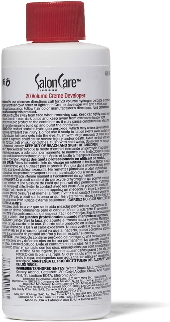 Salon Care, 20 Volume Creme Developer, 4 ounces