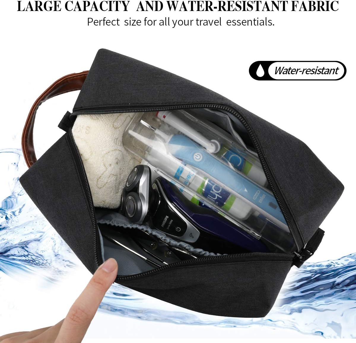 KK Water - Resistant Hanging Toiletry Travel Bag – Spacious Black Gym, Shaving, Make Up Bag for Men & Women