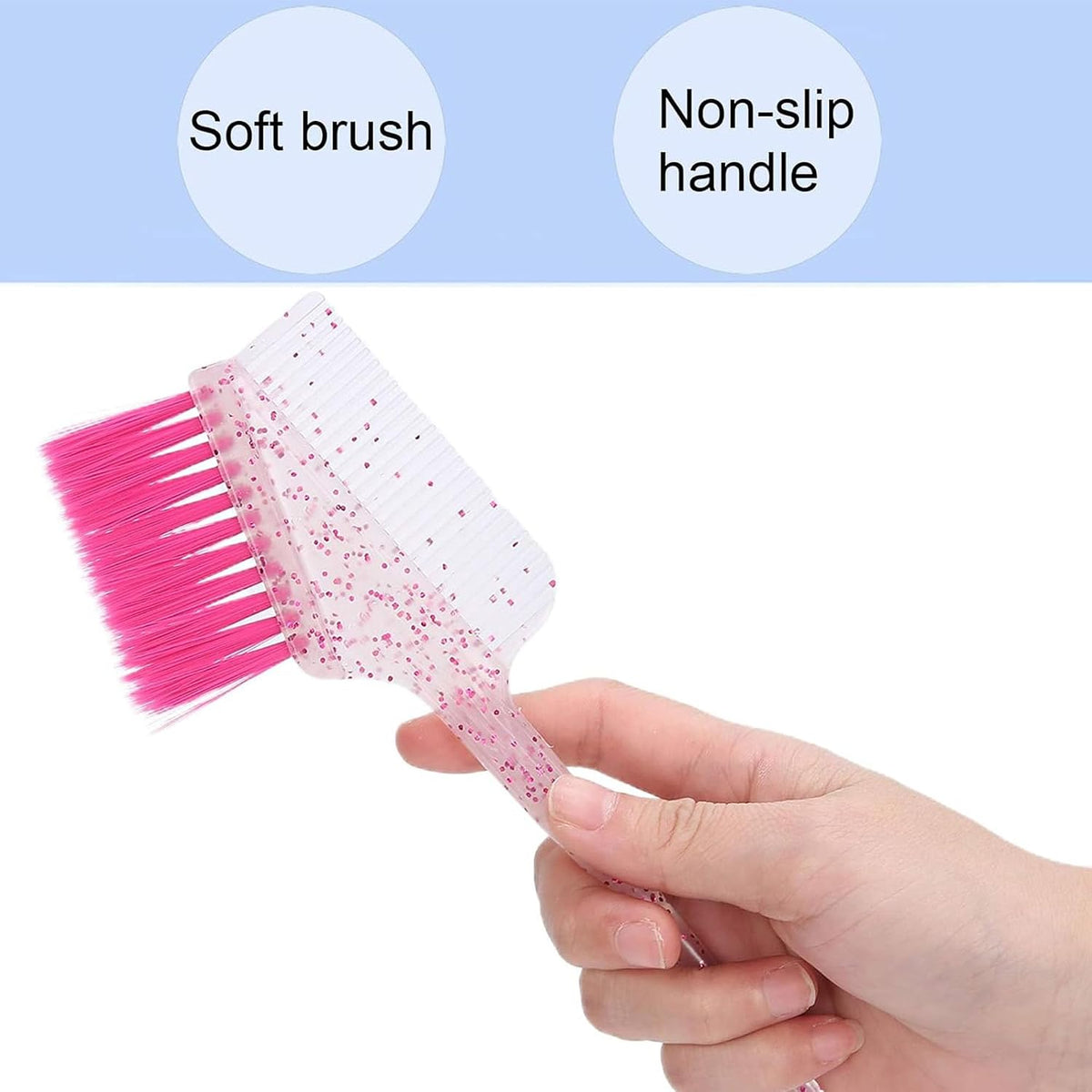 Eson Hair Tint Brush & Comb, Hair Dye Brush, Salon Colour Applicator, Highlights & Balayage, Chemical-Resistant, Heat-Resistant, Ergonomic Handle (Pink Glitter)