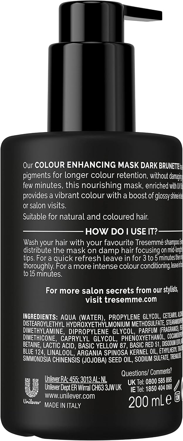 TRESemmé Dark Brunette Colour Enhancing Hair Mask with colour pigments & argan oil for a vibrant colour with brilliant shine between colourings 200 ml