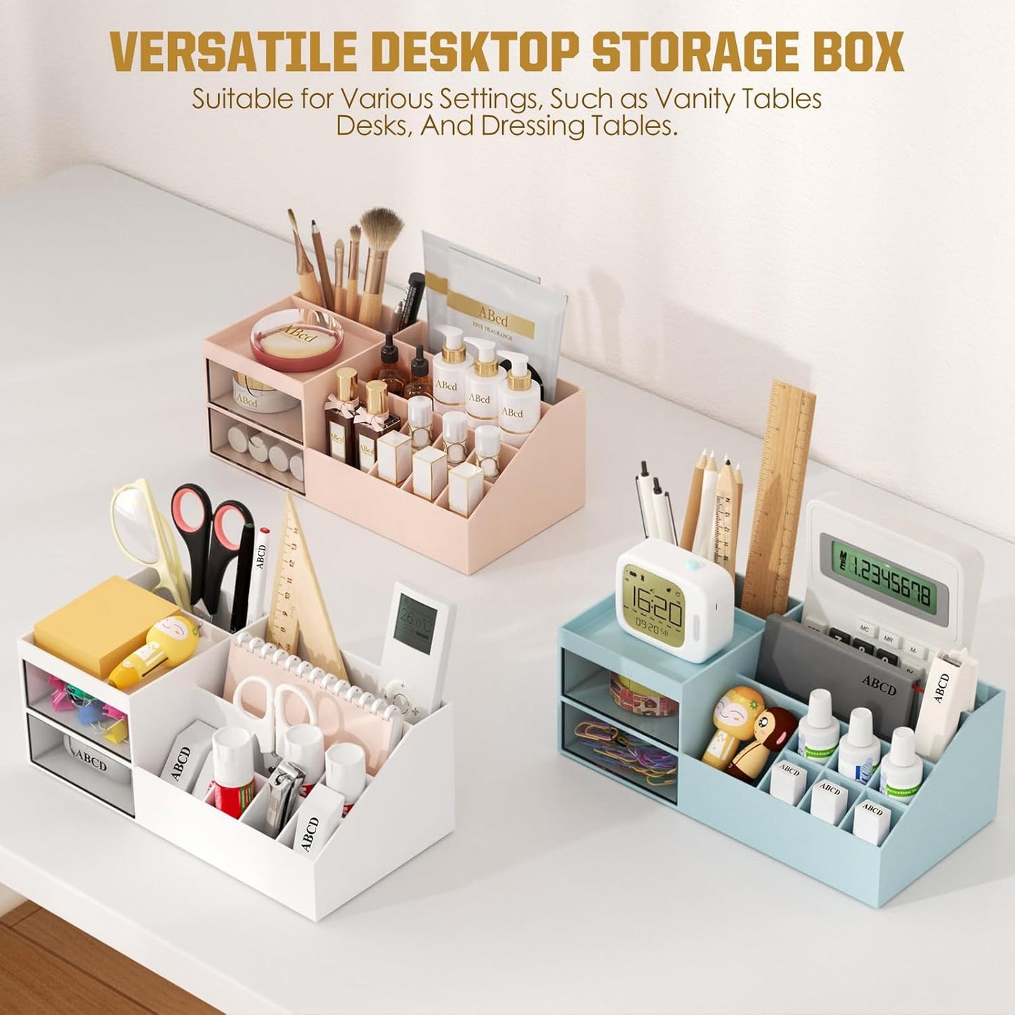 Subsky Makeup Organiser Cosmetics Storage with Drawers, Skincare Organiser, Offices Multi-function Organizer, Sturdy Cosmetic Storage Box with Drawers, for Dresser, Bedroom, Bathroom, White