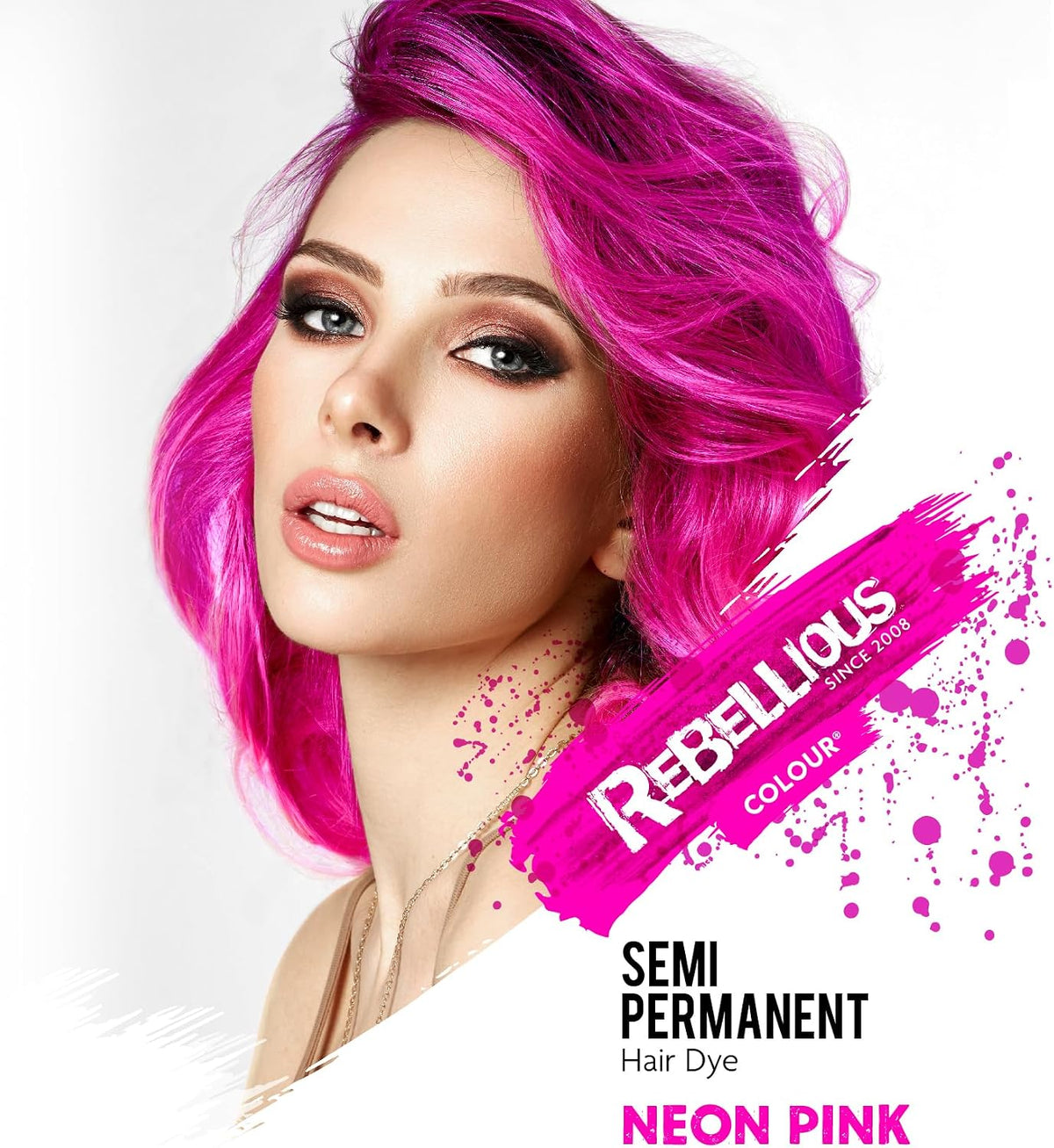 Rebellious Colours 100% Vegan Semi Permanent Hair Dye Colour (100ml), bright Neon shades that glow under UV Blacklight, Vegan & Cruelty free (Neon UV Pink)