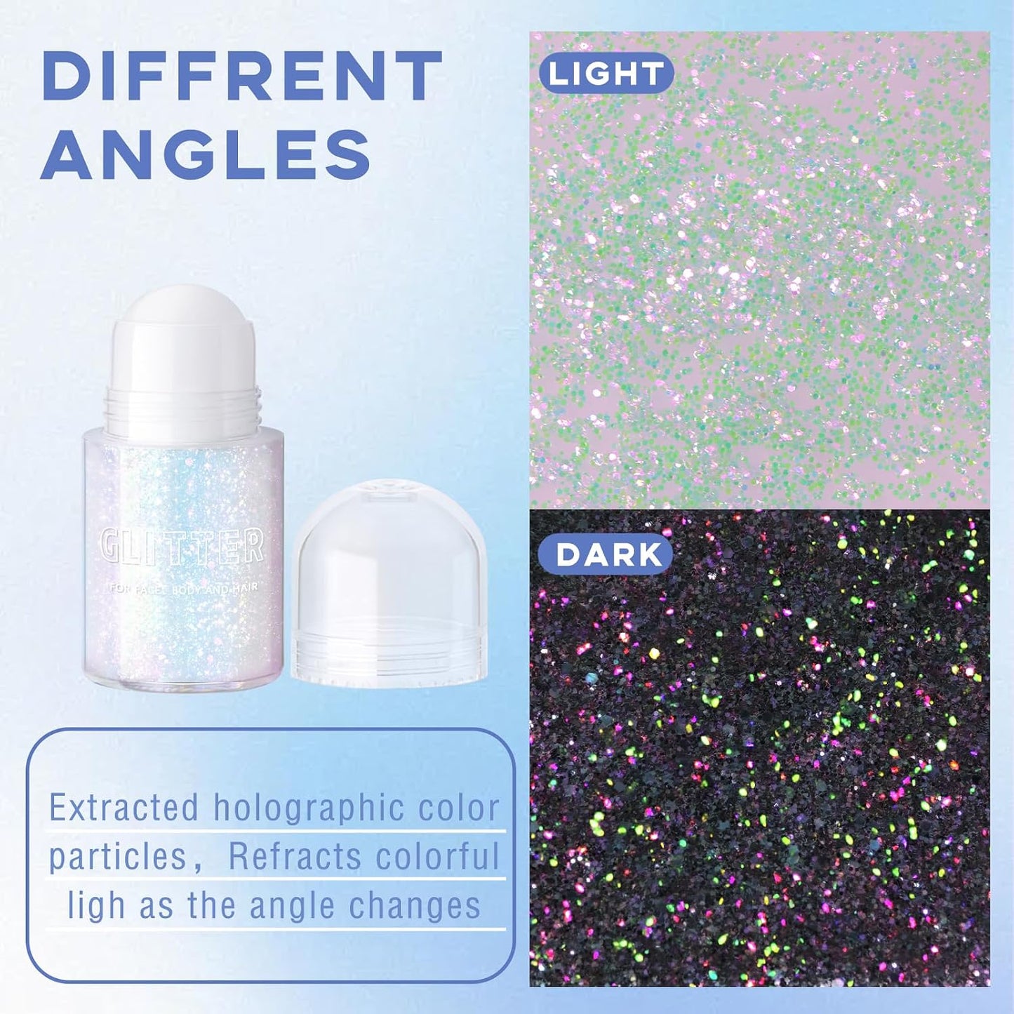 Noerrors Roll-on Holographic Body Glitter Gel for Body Face Hair, Sparkle Chameleon Color Changing Chunky Mermaid Sequins Body Glitter Gel Festival Party Body Shimmer Glitter Makeup # Sparkling Pink