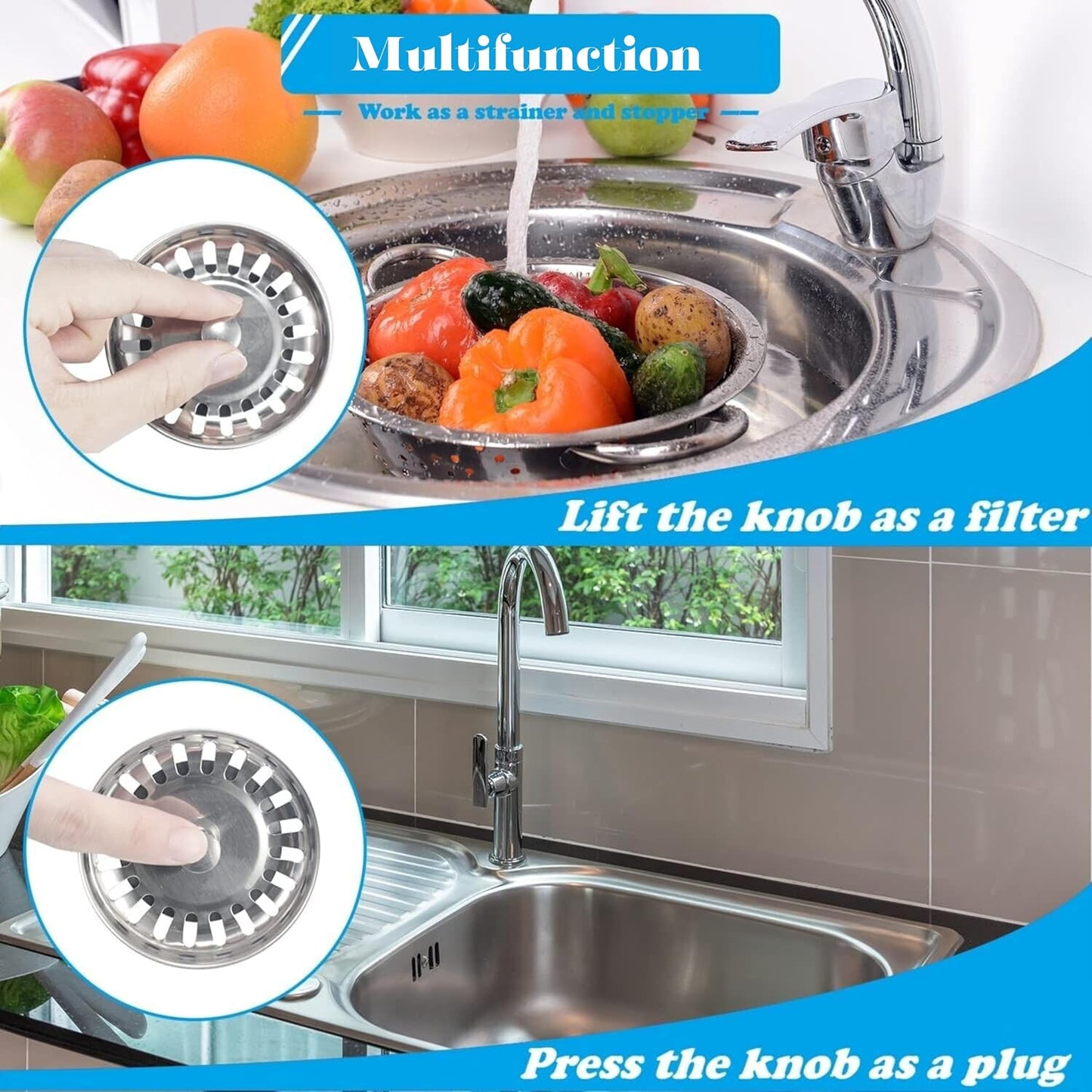 PROVIDE – 304 Stainless Steel Kitchen Thicken Sink Plug Strainer – Rust Free Kitchen Sink Strainer Replacement for Food and Hole Hair Catcher Hole Diameter 78mm